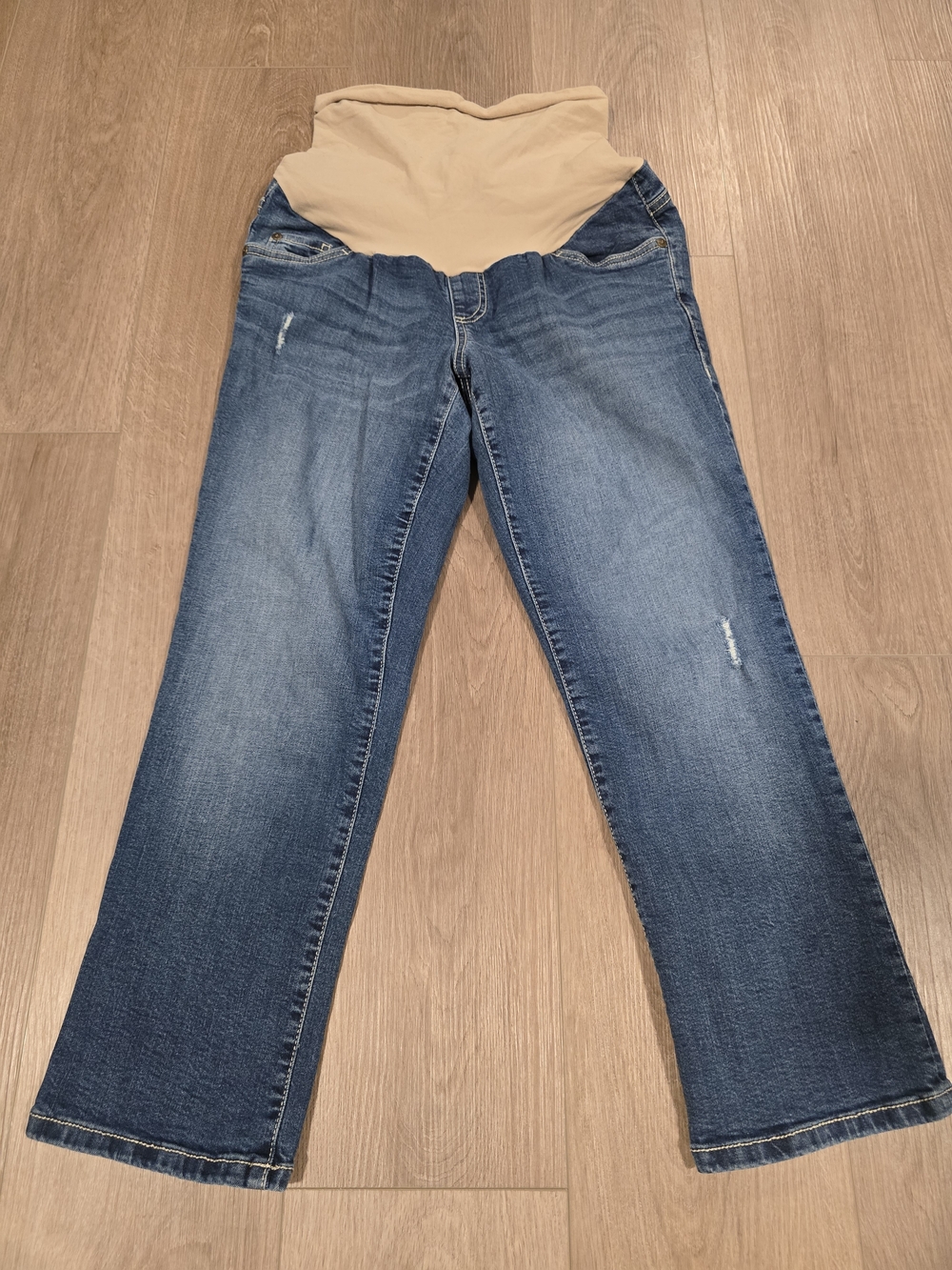 Indigo Blue Maternity Blue Denim Cropped Jeans with‎ Beige Panel 14/32R